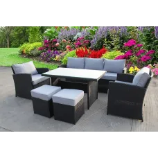 RATTAN WICKER CONSERVATORY OUTDOOR GARDEN FURNITURE DINING SET CORNER SOFA TABLE BLACK