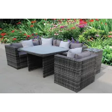 RATTAN DINING GARDEN WICKER OUTDOOR CONSERVATORY CORNER SOFA FURNITURE SET CUBE GREY