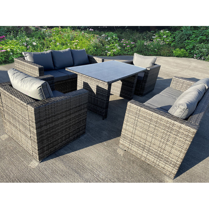 RATTAN WICKER GARDEN OUTDOOR SEATER SOFA CONSERVATORY FURNITURE PATIO COFFEE TABLE STOOLS STORAGE DINING SET GREY