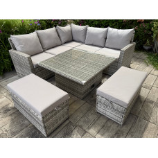 RATTAN CORNER RAISING TABLE DINING COFFEE WICKER GARDEN OUTDOOR FURNITURE GREY
