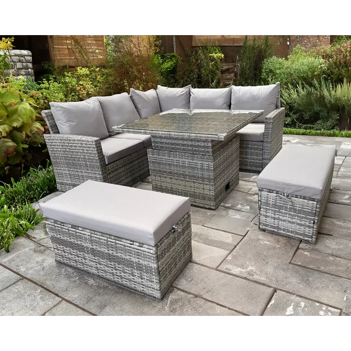 RATTAN CORNER RAISING TABLE DINING COFFEE WICKER GARDEN OUTDOOR FURNITURE GREY