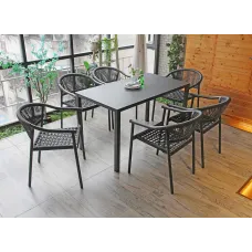 Grey Red Green beige rattan rope wicker garden outdoor four 6 six seater bistro table and chairs furniture patio dining set