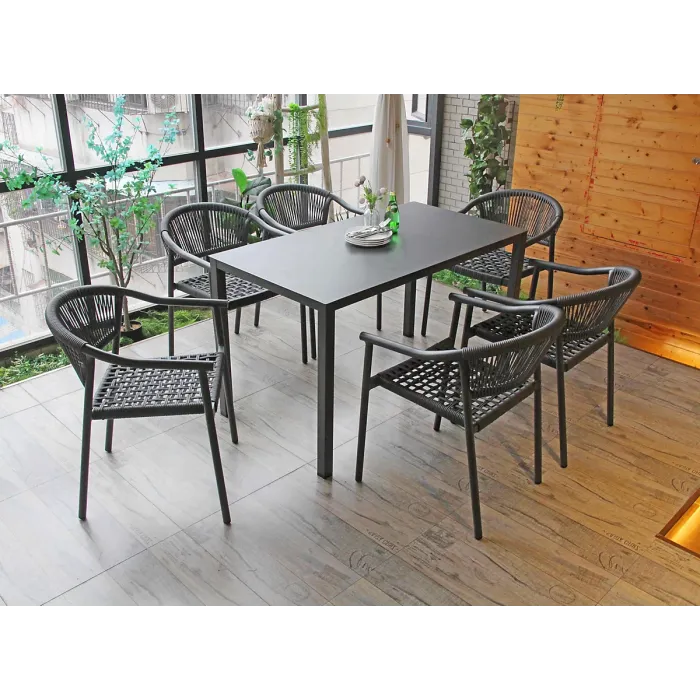 Grey Red Green beige rattan rope wicker garden outdoor four 6 six seater bistro table and chairs furniture patio dining set