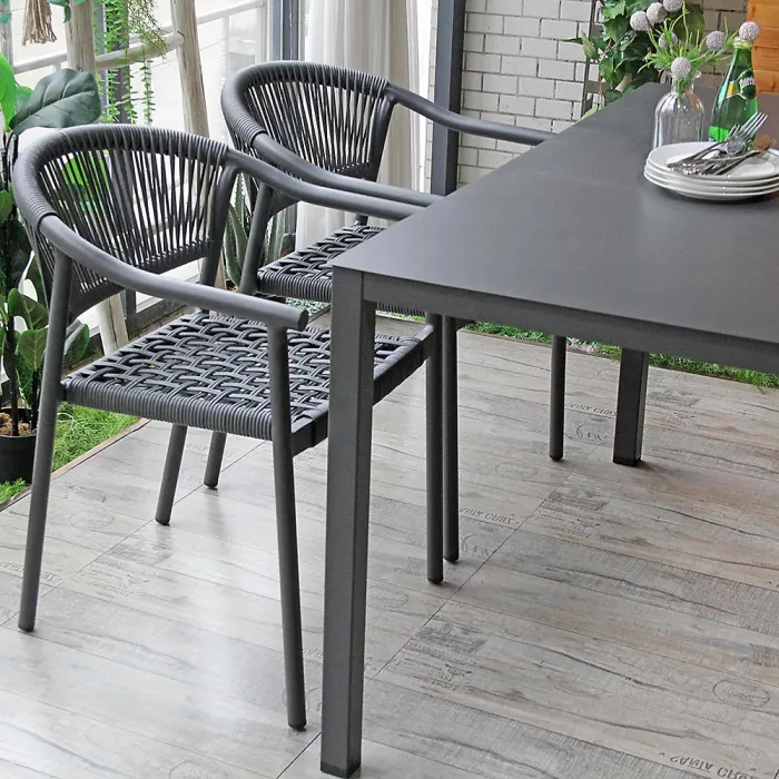 Grey Red Green beige rattan rope wicker garden outdoor four 6 six seater bistro table and chairs furniture patio dining set