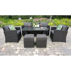 RATTAN WICKER CONSERVATORY OUTDOOR GARDEN FURNITURE DINING SET CORNER SOFA TABLE GREY