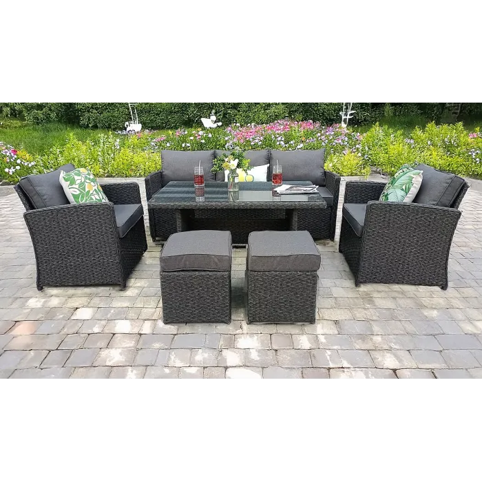 RATTAN WICKER CONSERVATORY OUTDOOR GARDEN FURNITURE DINING SET CORNER SOFA TABLE GREY