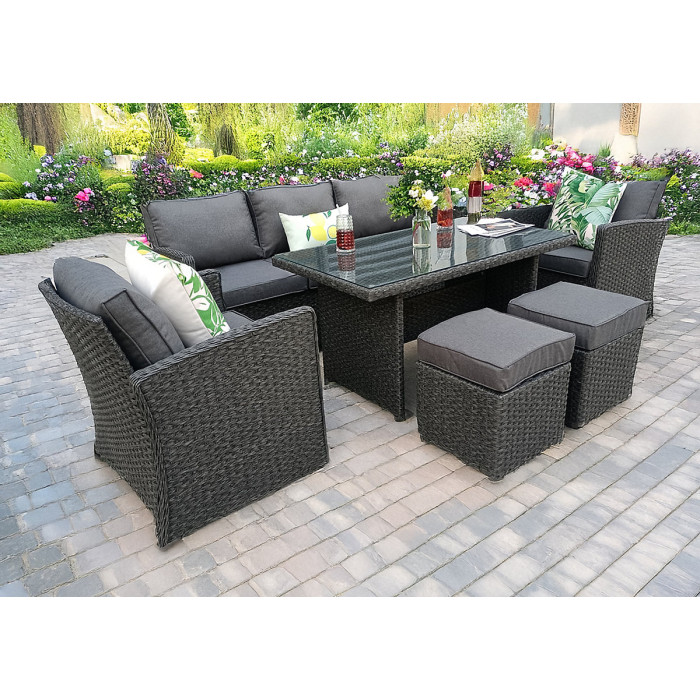 RATTAN WICKER CONSERVATORY OUTDOOR GARDEN FURNITURE DINING SET CORNER SOFA TABLE GREY
