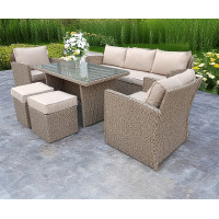 RATTAN WICKER CONSERVATORY OUTDOOR GARDEN FURNITURE DINING SET CORNER SOFA TABLE BEIGE NAURTUAL GREY