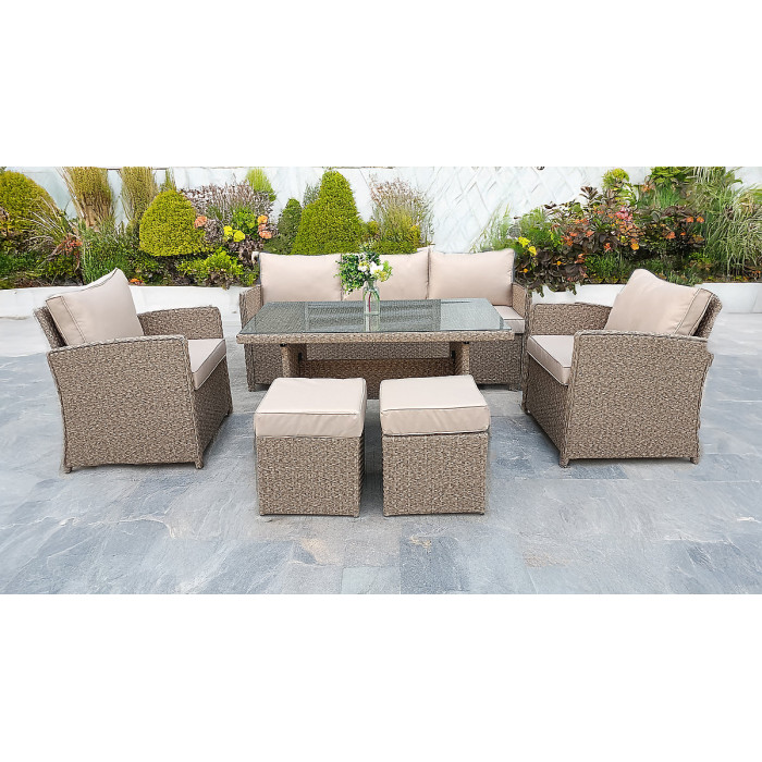 RATTAN WICKER CONSERVATORY OUTDOOR GARDEN FURNITURE DINING SET CORNER SOFA TABLE BEIGE NAURTUAL GREY