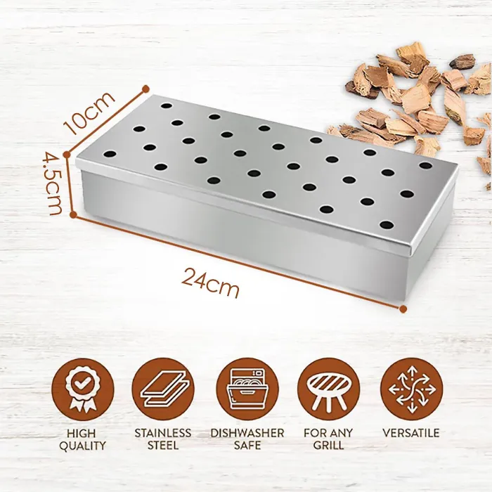 GEEZY Smoker Box for Wooden Chips Stainless Steel Meet BBQ Gas Charcoal Grilling Tool