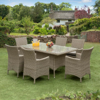 Sarasota 6 Seat Rattan Rectangular Garden Dining Set with Aluminium Frame in Natural