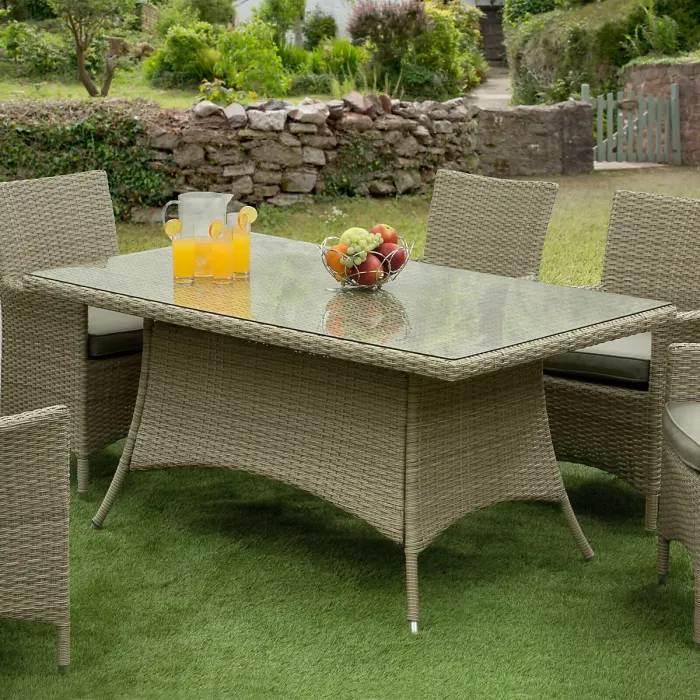 Sarasota 6 Seat Rattan Rectangular Garden Dining Set with Aluminium Frame in Natural