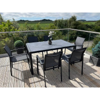 Garden Store Direct Anzio 6 Seat Rectangular Dining Set, Aluminium Frame, Tempered Ceramic Glass Top