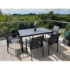 Garden Store Direct Anzio 6 Seat Rectangular Dining Set, Aluminium Frame, Tempered Ceramic Glass Top