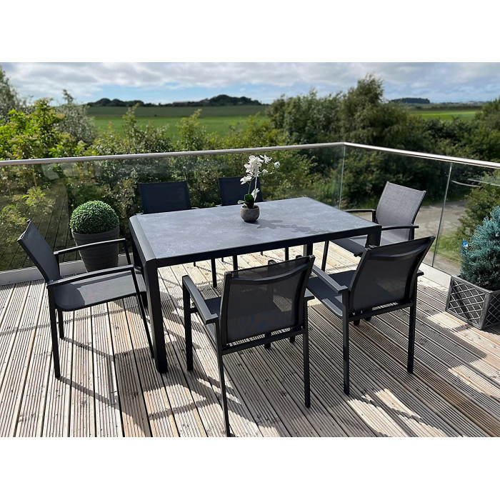 Garden Store Direct Anzio 6 Seat Rectangular Dining Set, Aluminium Frame, Tempered Ceramic Glass Top