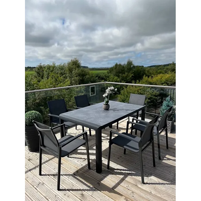 Garden Store Direct Anzio 6 Seat Rectangular Dining Set, Aluminium Frame, Tempered Ceramic Glass Top