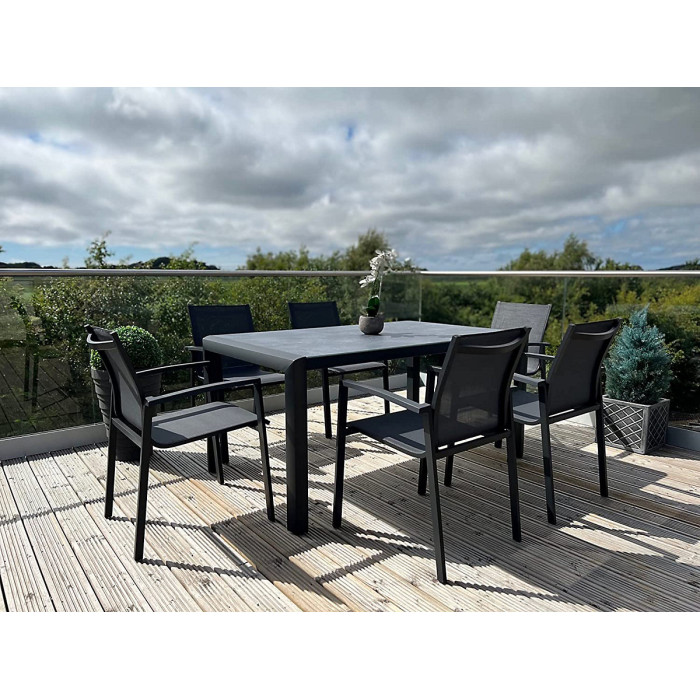 Garden Store Direct Anzio 6 Seat Rectangular Dining Set, Aluminium Frame, Tempered Ceramic Glass Top