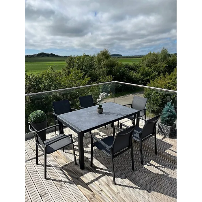 Garden Store Direct Anzio 6 Seat Rectangular Dining Set, Aluminium Frame, Tempered Ceramic Glass Top