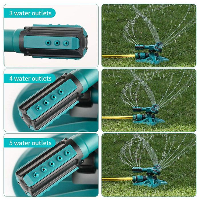 Garden Sprinkler Adjustable water spray range Suitable for large areas of lawn Automatic 360 Degree 3 Arm Rotating Sprinkler