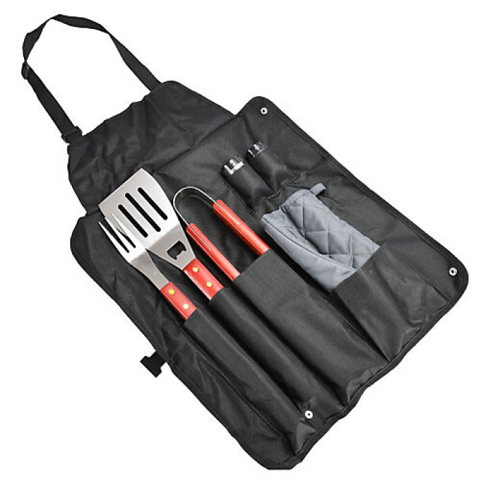 BBQ Tool Set with apron,7Pc BBQ Accessories Kit with/Spatula,Tongs & More,Outdoor Cooking Utensils