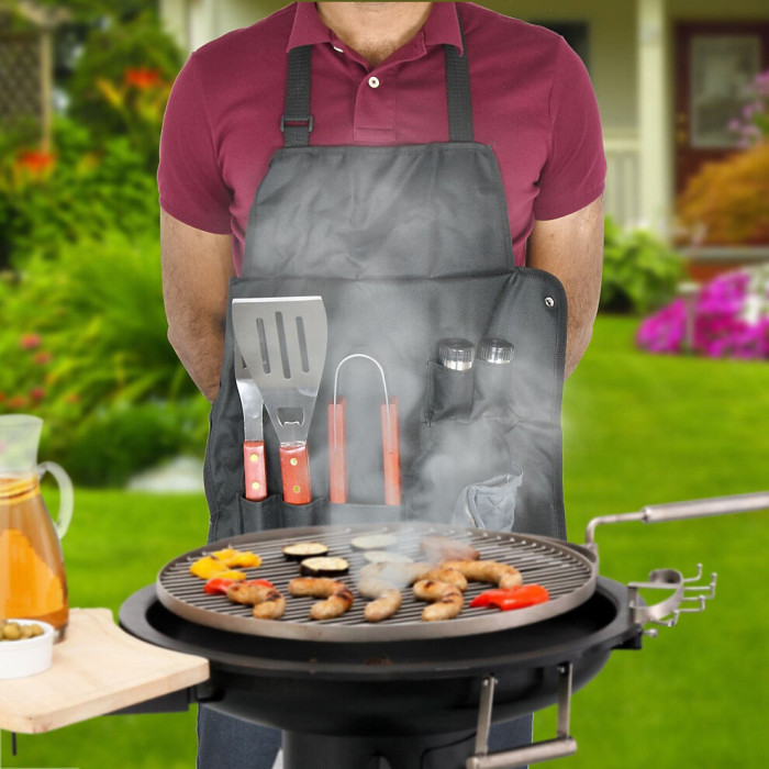 BBQ Tool Set with apron,7Pc BBQ Accessories Kit with/Spatula,Tongs & More,Outdoor Cooking Utensils