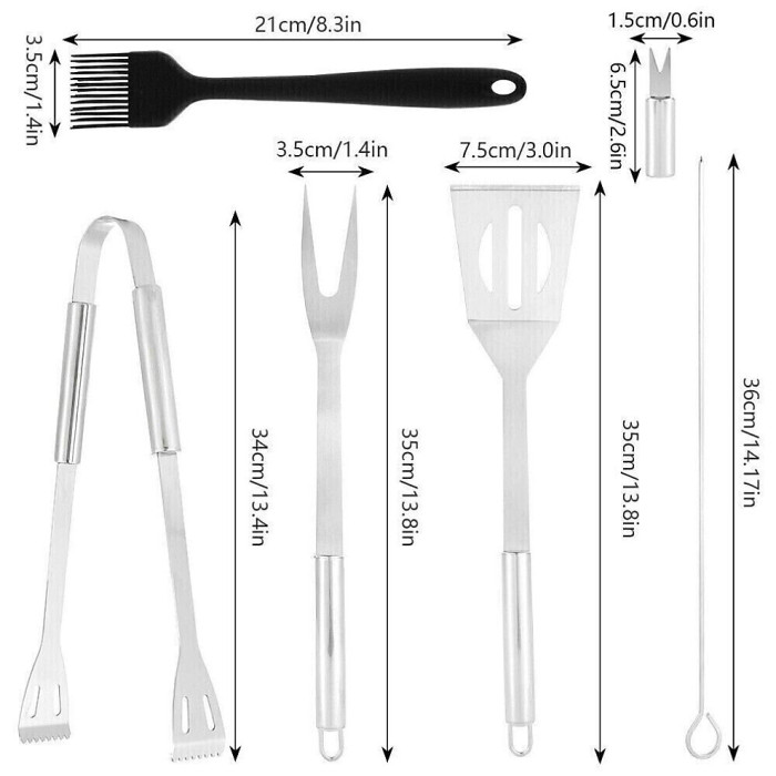 16 PCS Stainless Steel BBQ Tools Set Outdoor Cooking Barbecue Utensil Grill Kit