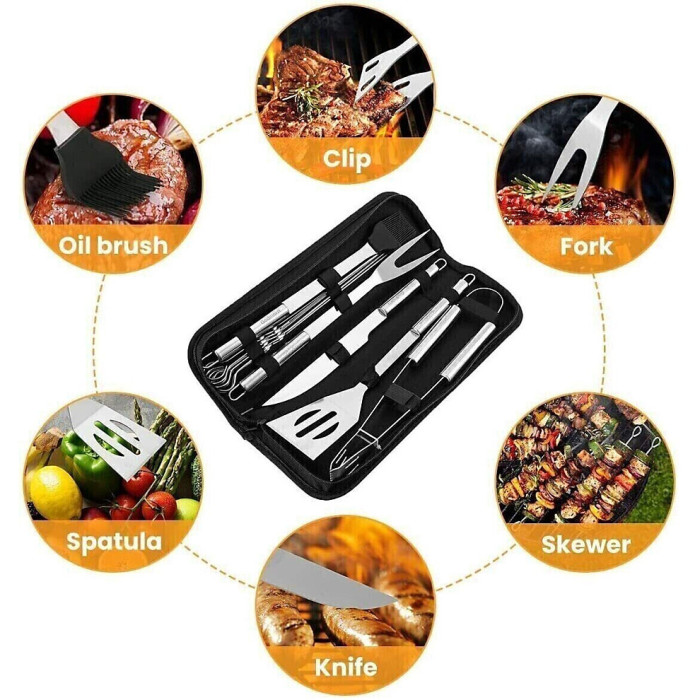 16 PCS Stainless Steel BBQ Tools Set Outdoor Cooking Barbecue Utensil Grill Kit