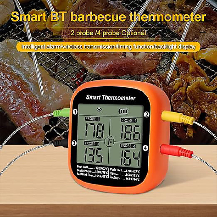 Wireless Digital Meat Thermometer with Dual Probes Instant Read BBQ Thermometer, App Controlled with Timer & Alarm