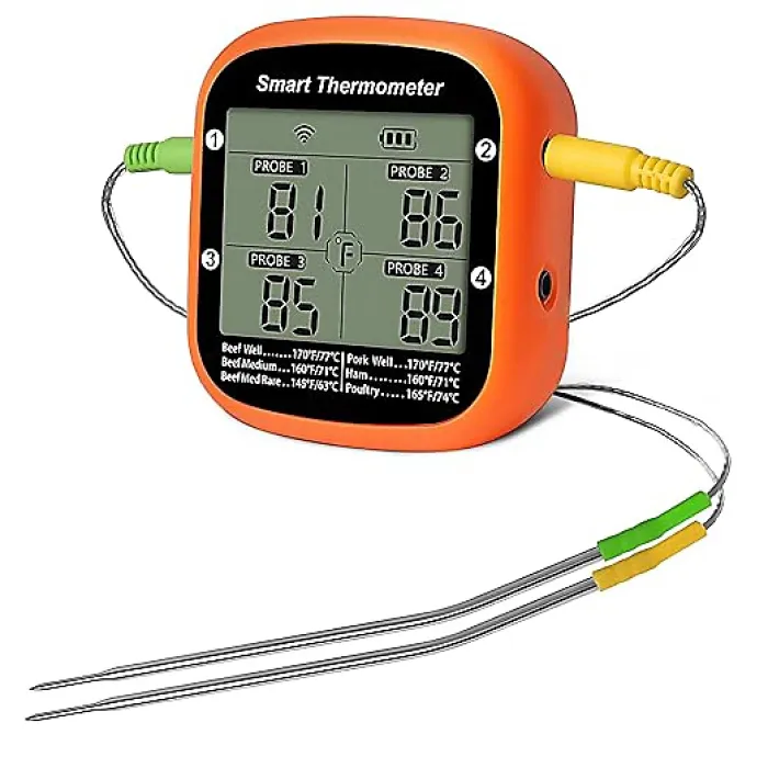 Wireless Digital Meat Thermometer with Dual Probes Instant Read BBQ Thermometer, App Controlled with Timer & Alarm