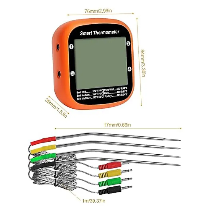 Wireless Digital Meat Thermometer with Dual Probes Instant Read BBQ Thermometer, App Controlled with Timer & Alarm