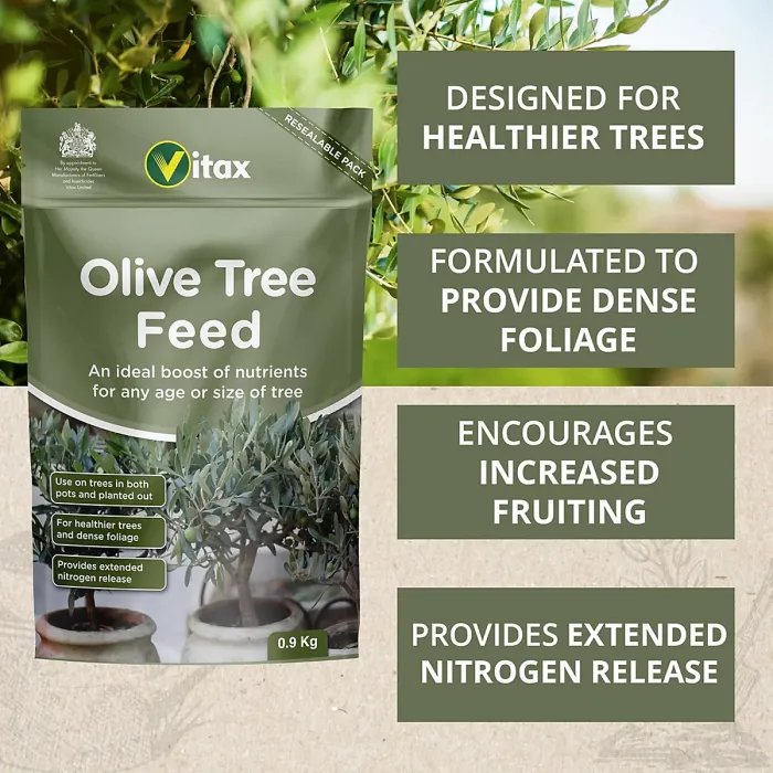 Vitax Olive Tree Feed, Suitable For Borders, Pots & Containers, Encourages Healthy Growth: 0.9Kg Pouch
