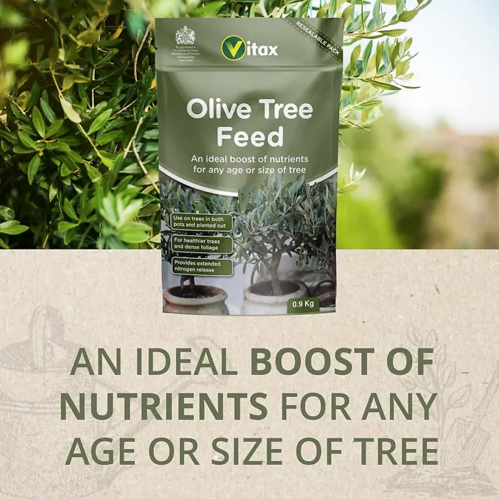 Vitax Olive Tree Feed, Suitable For Borders, Pots & Containers, Encourages Healthy Growth: 0.9Kg Pouch