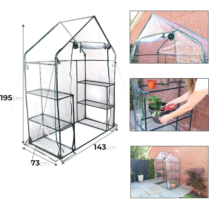 DIVCHI 3 Tier Walk In Greenhouse for Indoor & Outdoor Use Durable Steel Frame Clear PVC Cover Ideal for Growing Vegetables