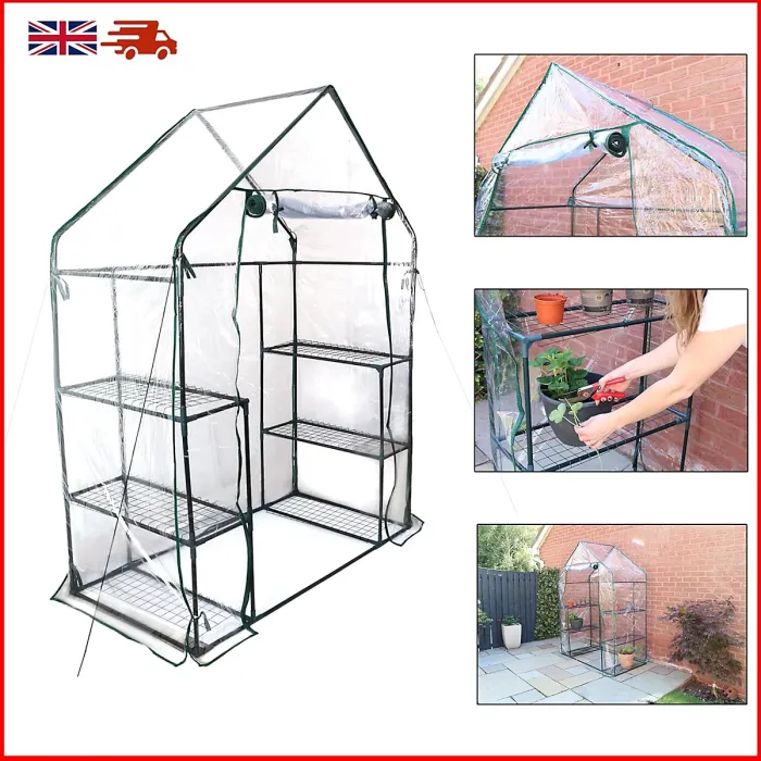 DIVCHI 3 Tier Walk In Greenhouse for Indoor & Outdoor Use Durable Steel Frame Clear PVC Cover Ideal for Growing Vegetables