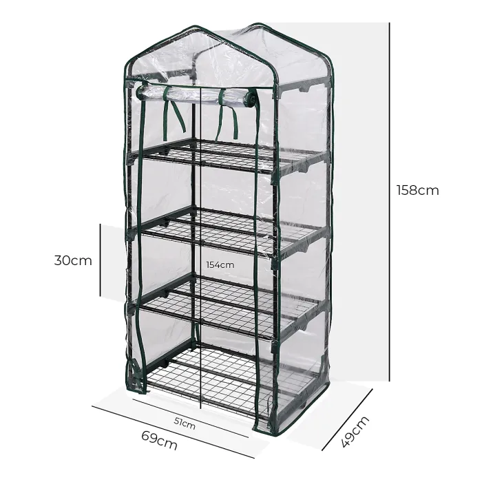 TOUGH MASTER 4 Tier Greenhouse Durable Steel Frame, Clear PVC Cover, Roll up Zip Panel Door - TM-GH4TC