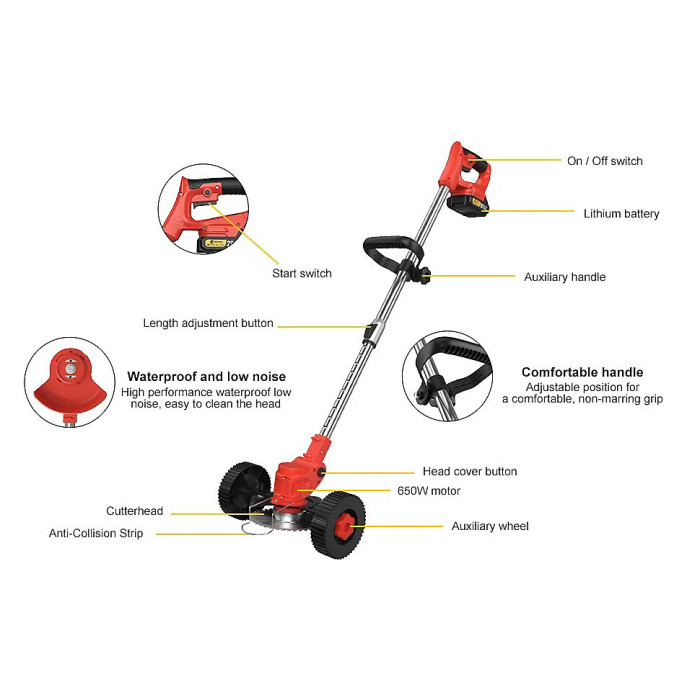 21V Cordless Grass trimmer, Cordless Lightweight expendable handle 3in1 with 2x Li-ion Battery and Charger and accessories