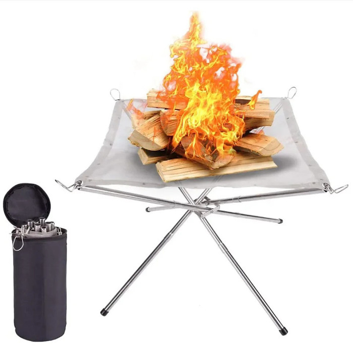 Foldable Outdoor BBQ Bonfire Rack Portable Camping Fire Pit Grill Stainless Steel Mesh Fire Pit