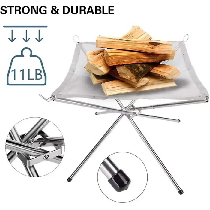 Foldable Outdoor BBQ Bonfire Rack Portable Camping Fire Pit Grill Stainless Steel Mesh Fire Pit