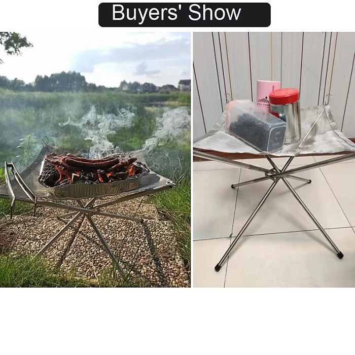 Foldable Outdoor BBQ Bonfire Rack Portable Camping Fire Pit Grill Stainless Steel Mesh Fire Pit
