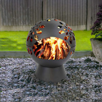 Globe Fire Pit, Large 60cm Outdoor Round Firepit for Garden or Patio includes weatherproof cover, Black
