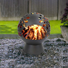 Globe Fire Pit, Large 60cm Outdoor Round Firepit for Garden or Patio includes weatherproof cover, Black