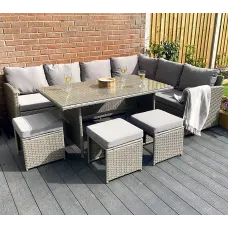 The Knutsford 9 Seat Grey Corner Rattan Dining Set