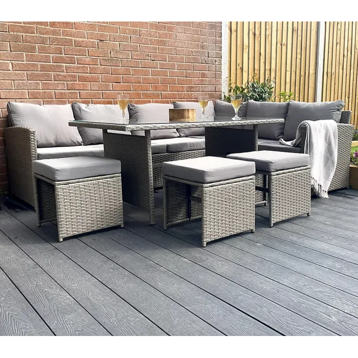 The Knutsford 9 Seat Grey Corner Rattan Dining Set