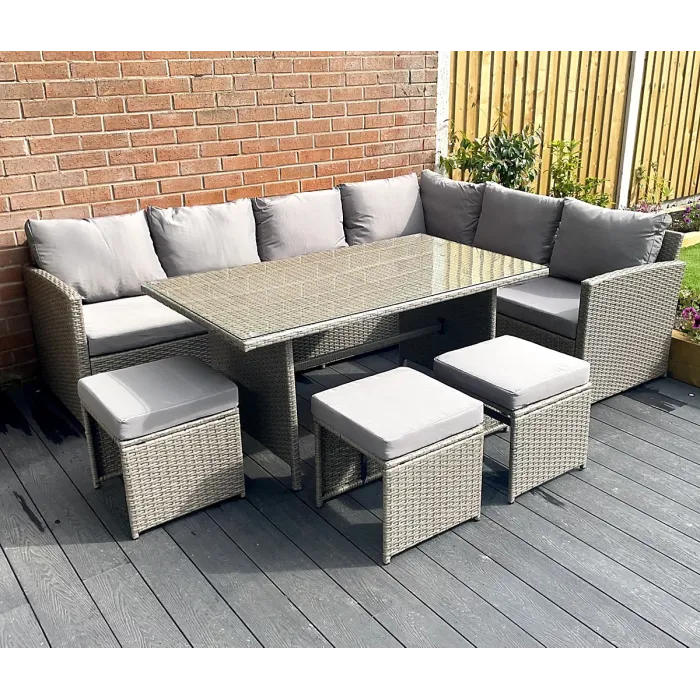 The Knutsford 9 Seat Grey Corner Rattan Dining Set