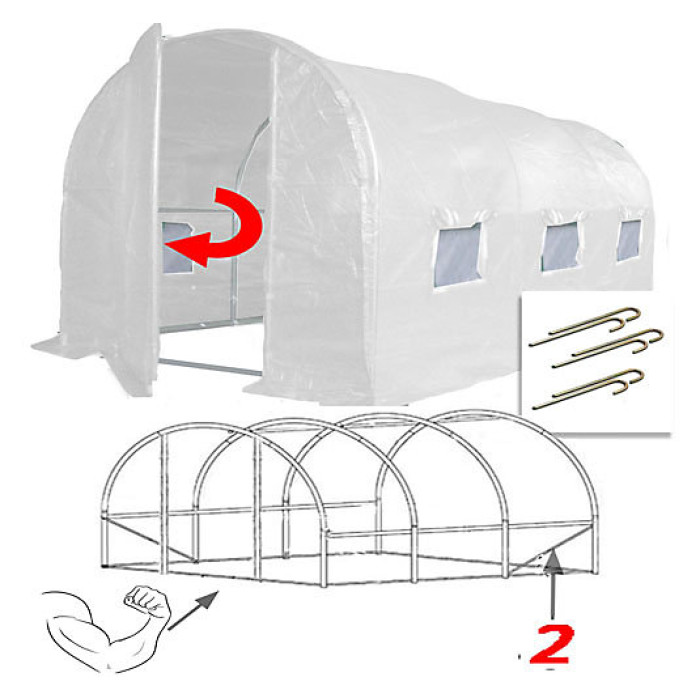 4m x 2m + Anchorage Stake Kit (13' x 7' approx) Pro+ White Poly Tunnel