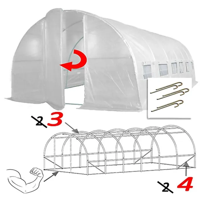 6m x 3m + Anchorage Stake Kit (20' x 10' approx) Pro+ White Poly Tunnel