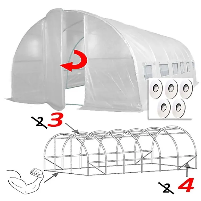 6m x 3m + Hotspot Tape Kit (20' x 10' approx) Pro+ White Poly Tunnel