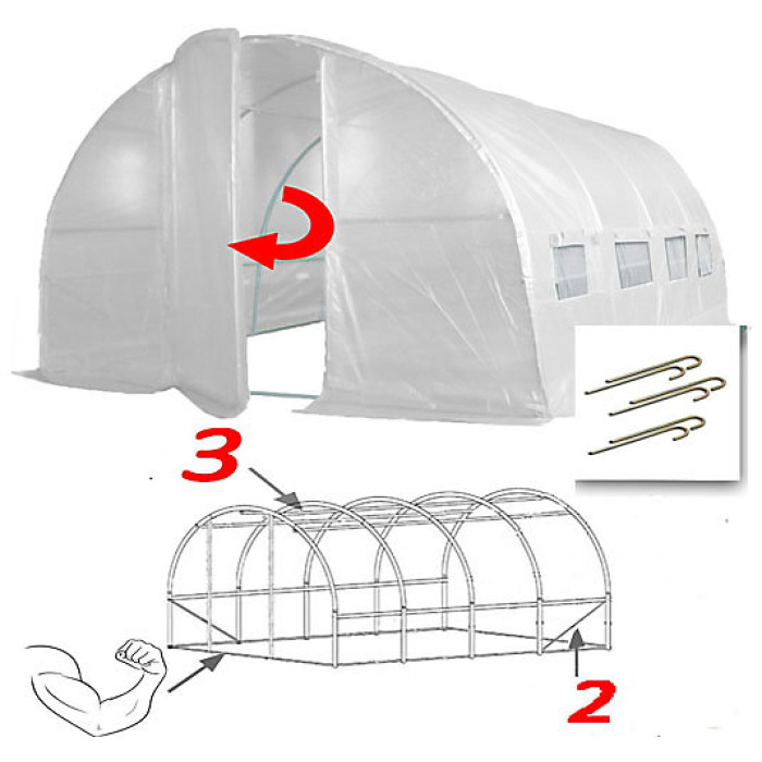4m x 3m + Anchorage Stake Kit (13' x 10' approx) Pro+ White Poly Tunnel