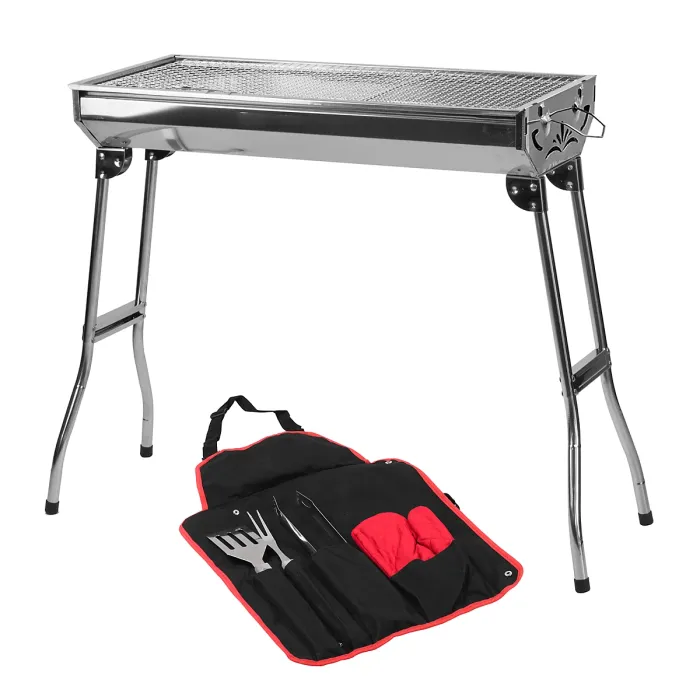 KCT Stainless Steel Portable BBQ And Tool Kit - Folding Large Barbecue Grill For Outdoor Camping