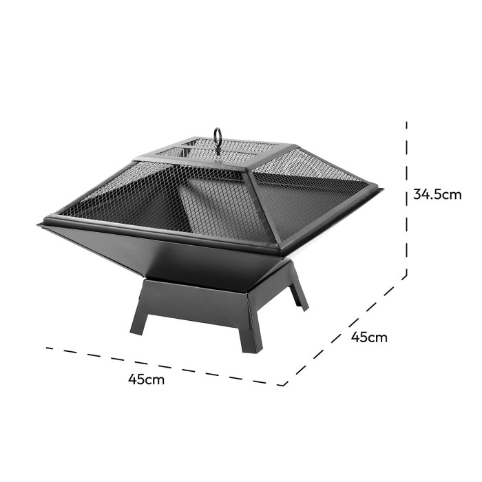 KCT Contemporary Square Garden Fire Pit Outdoor Steel Patio Brazier Log Wood Burner Burning Fireplace Heater With Cover Lid Poker